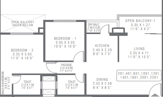Pharande Puneville Phase 3 Unit plan - 728 sq.ft.